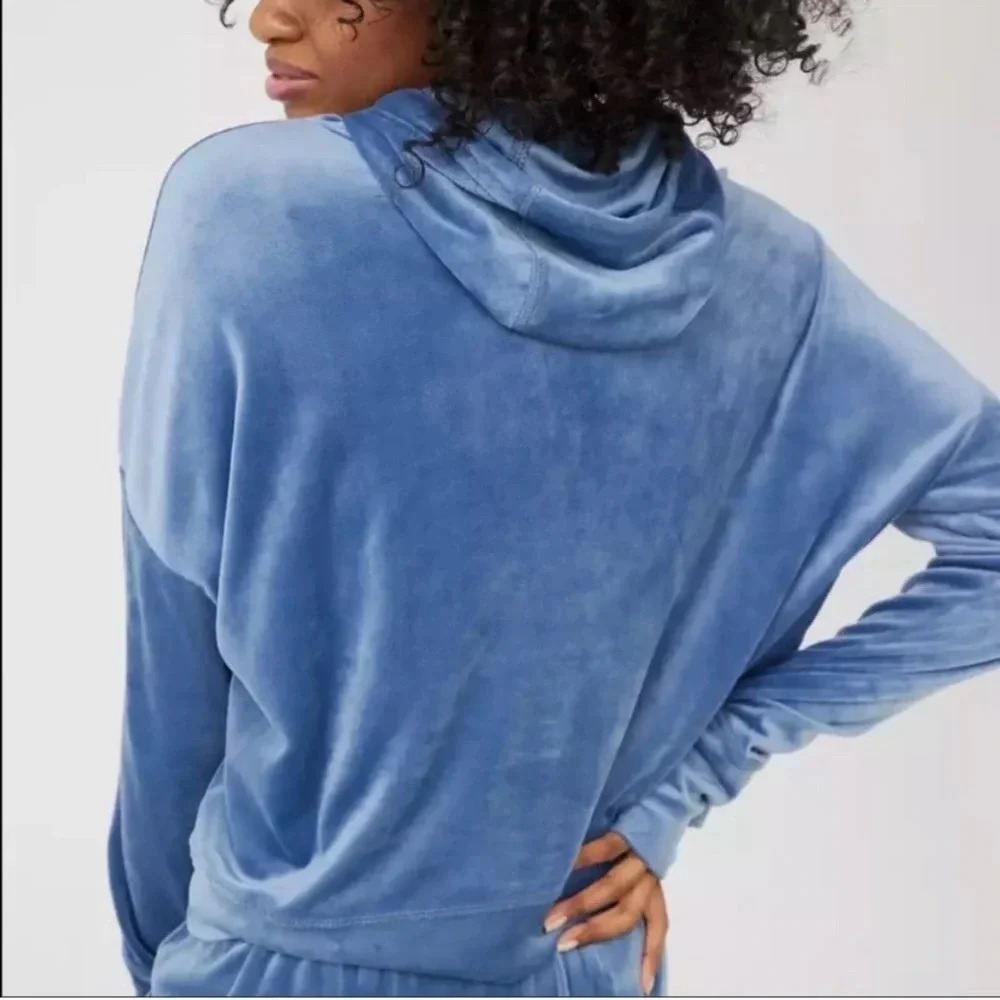 Offline by Aerie Blue Cropped Velour Hoodie XL - Picture 3 of 10